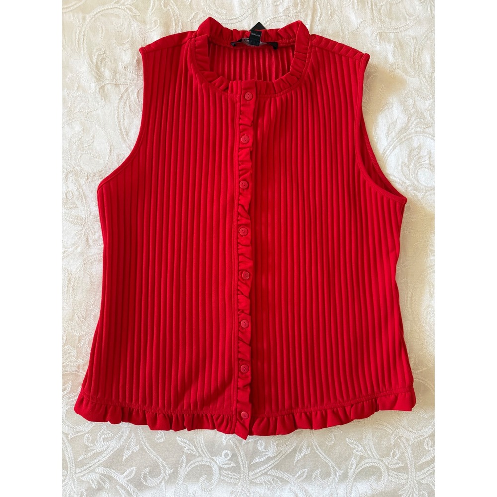 Marc New York Andrew Marc Red Pleated Ruffle Sleeveless Button Front Top Size M
